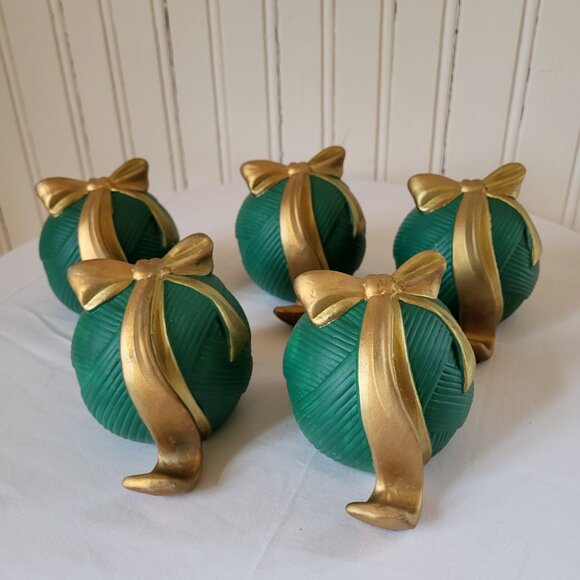 Vintage 1990s Christmas Stockings Hangers, green and gold, lot Of 5 - Picture 3 of 6